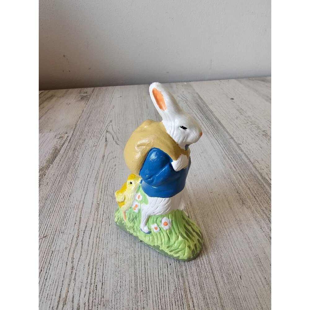Vintage plaster Easter Bunny rabbit chick figurine decor statue‎